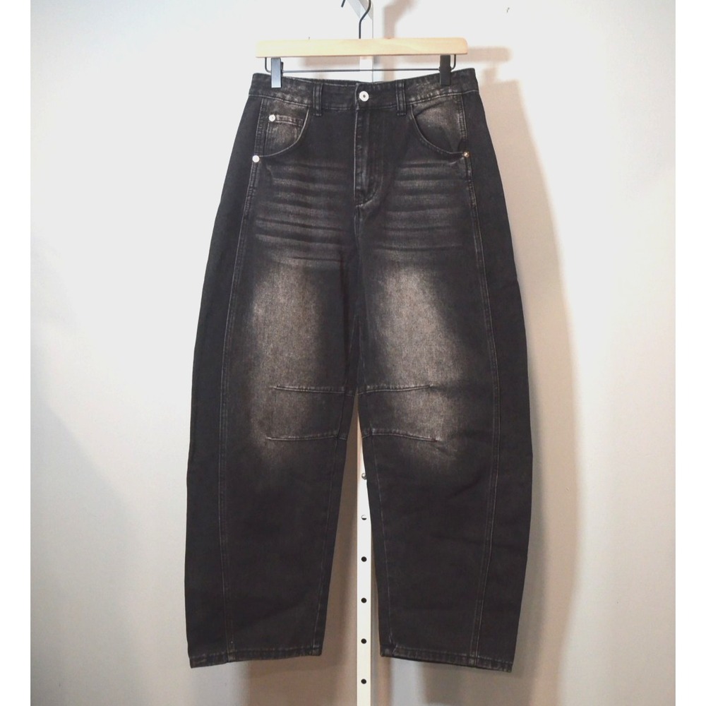 Women's Wide Leg Unbranded Black Barrel Denim Loose Baggy Jeans Measures Size M